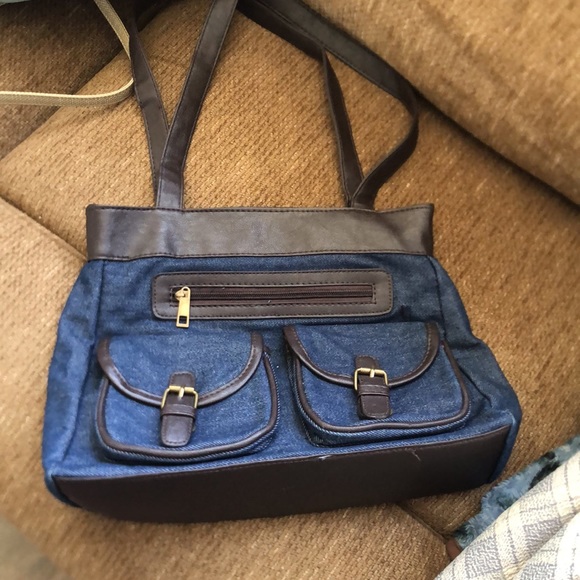 Gold Coast Handbags - Gold Coast Blue Jean and Brown Shoulder Bag AS IS